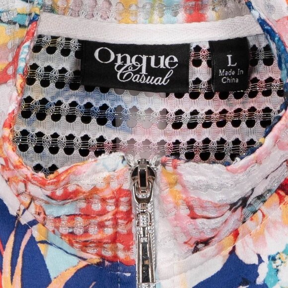 Onque Casual Floral Jacket L Womens Zip Mesh Back 3/4 Sleeves Bright Spring - Picture 5 of 6